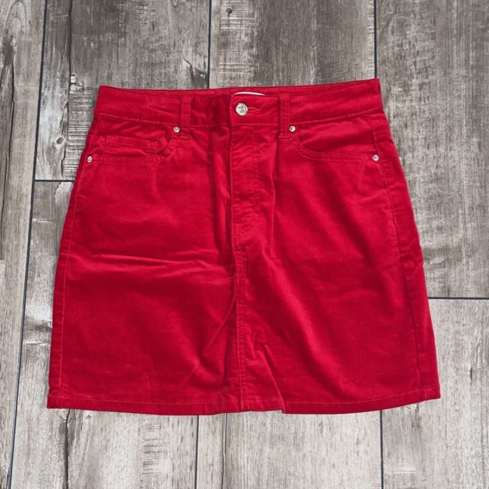 red corduroy skirt